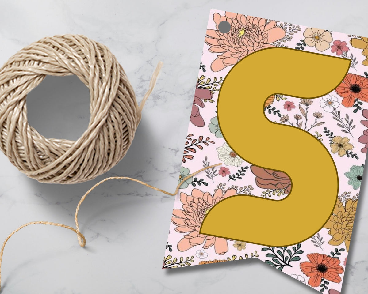 Boho Floral Digital Pennant Banner Canva Template
