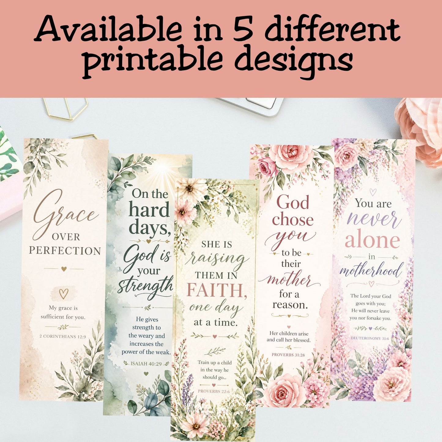 Christian Motherhood Bookmark Set – Printable Bible Verse Bookmarks for Moms (Set of 5)