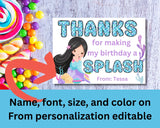 Custom Mermaid Thank You Personalizable Bag Topper Tag Canva Template Printable
