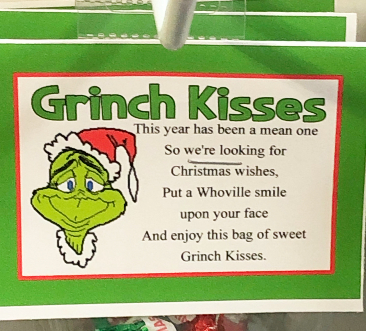 Grinch Kisses Candy Bag Topper Printable