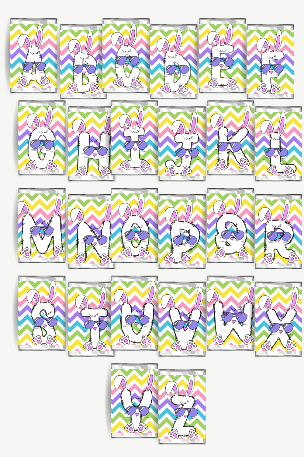 Cool Bunny Easter Alphabet Hershey Candy Bar Wrapper Printable