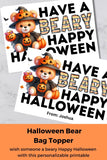 Beary Happy Halloween Canva Template Bag Topper Printable