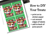 Reindeer Capri Sun Labels – Printable Christmas Drink Pouch Stickers for Kids