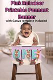 Pink Reindeer Pennant Banner Printable And Canva Template