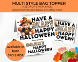 Beary Happy Halloween Canva Template Bag Topper Printable