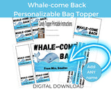 Whale-come Back to School First Day Bag Topper Canva Template Printable Gift from Teacher