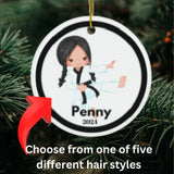 Girl Karate Player Custom Name Christmas Ornament
