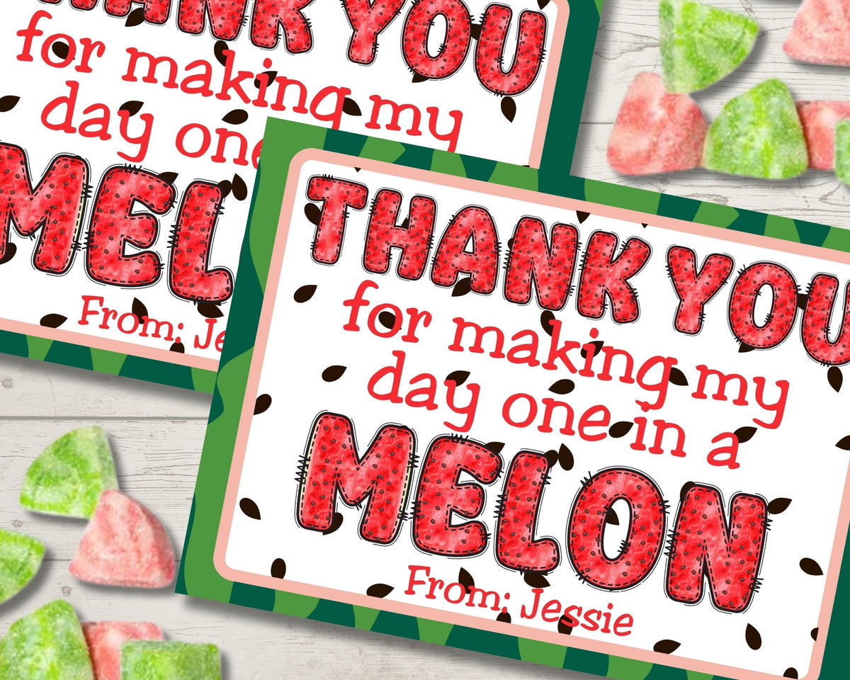 One in a Melon Thank You Canva Template Bag Topper Printable
