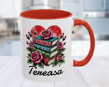 Books over People Book Stack with Roses Personalized Mug