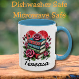 Books over People Book Stack with Roses Personalized Mug