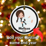 Girl Karate Player Custom Name Christmas Ornament