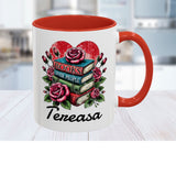 Books over People Book Stack with Roses Personalized Mug