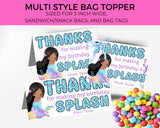 Custom Mermaid Thank You Personalizable Bag Topper Tag Canva Template Printable