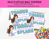 Custom Mermaid Thank You Personalizable Bag Topper Tag Canva Template Printable