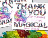 Thank You Personalizable Unicorn Candy Bag Topper Canva Template