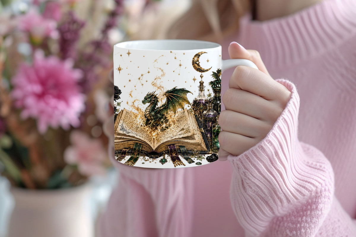 Dark Academia Dragon Mug and Mug Wrap