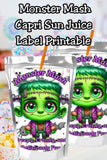 Frankenstein Capri Sun Label Printable – Monster Mash Party Drink Labels