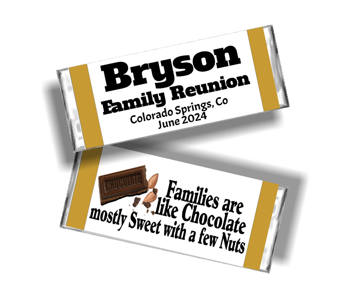 Chocolate Family Reunion Pesonalized Candy Bar Wrapper Canva Template
