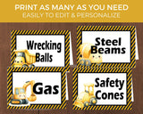 Cute Construction Editable Table Card Printables