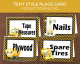 Cute Construction Editable Table Card Printables