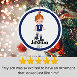 Blue Boy Soccer Player Custom Name Christmas Ornament
