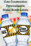 Cute Construction Personalizable Water Bottle Label Printable