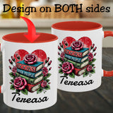 Books over People Book Stack with Roses Personalized Mug