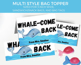 Whale-come Back to School First Day Bag Topper Canva Template Printable Gift from Teacher