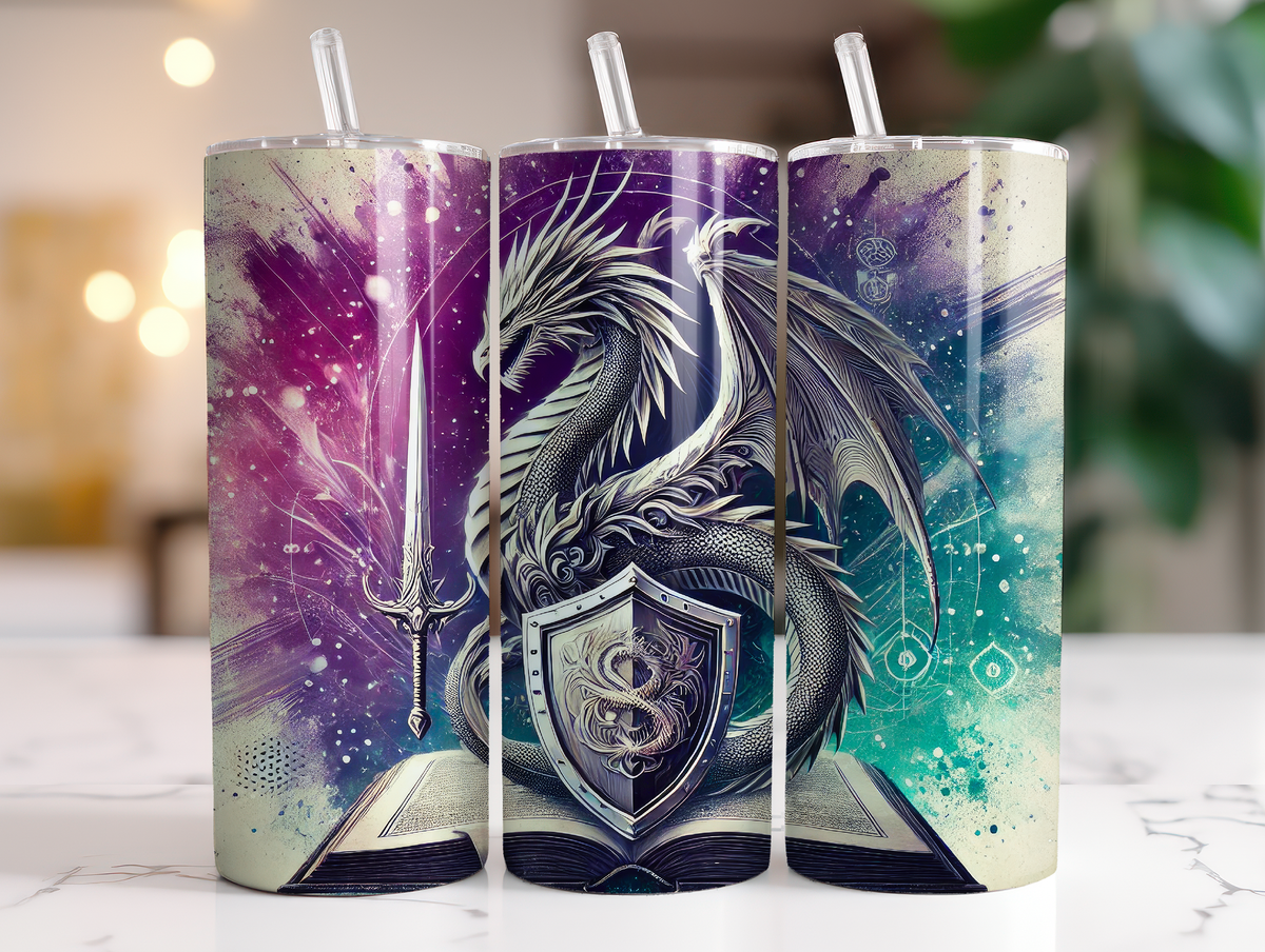 Book Dragon, Sword, Shield 20 ounce Stainless Steel Tumbler *631