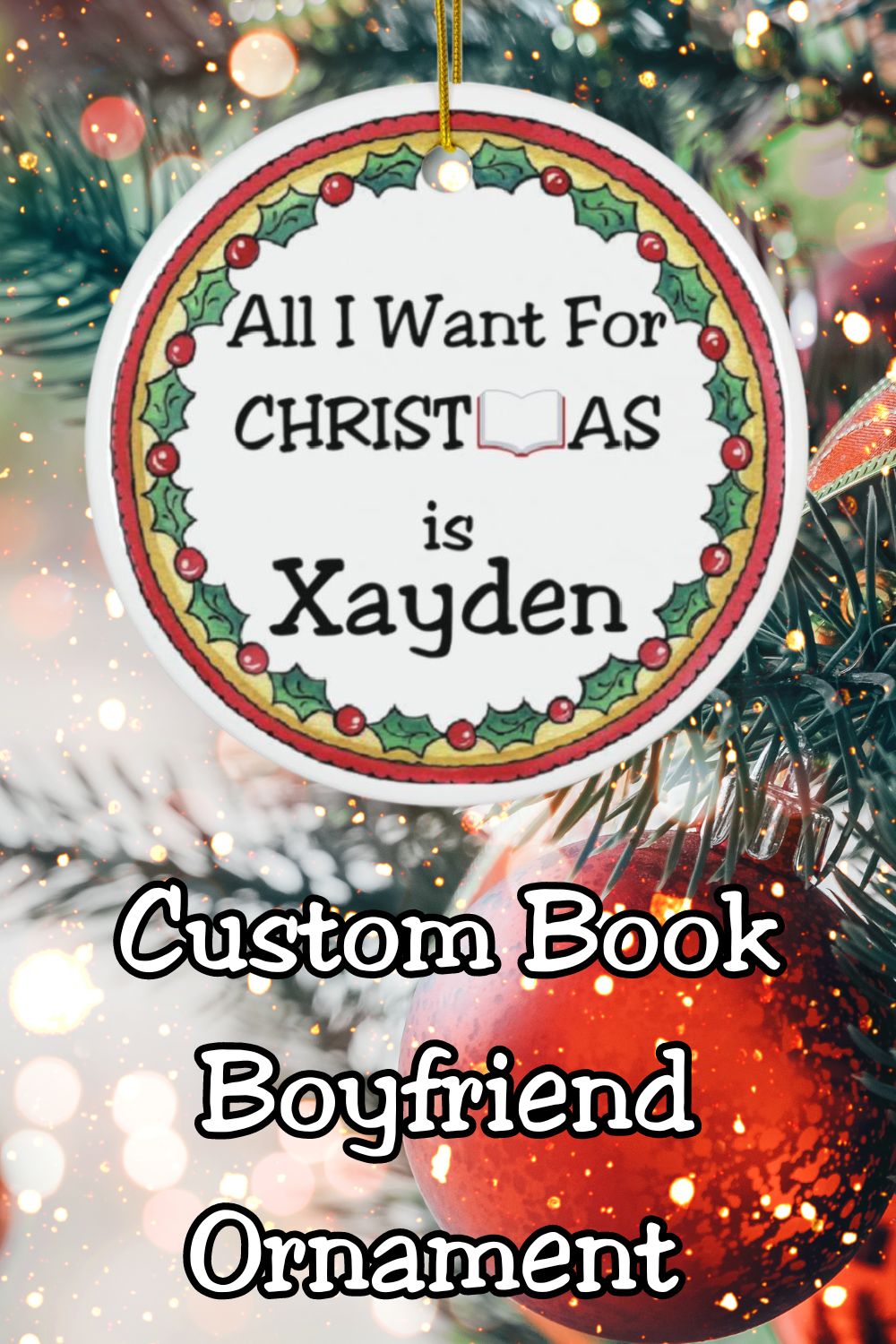 Personalized Book Boyfriend Christmas Ornament for Book Lovers