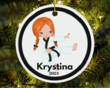 Girl Karate Player Custom Name Christmas Ornament