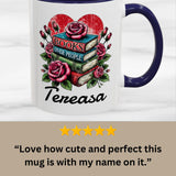 Books over People Book Stack with Roses Personalized Mug