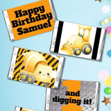 Cute Construction Personalized Mini Candy Bar Wrapper Printable Labels