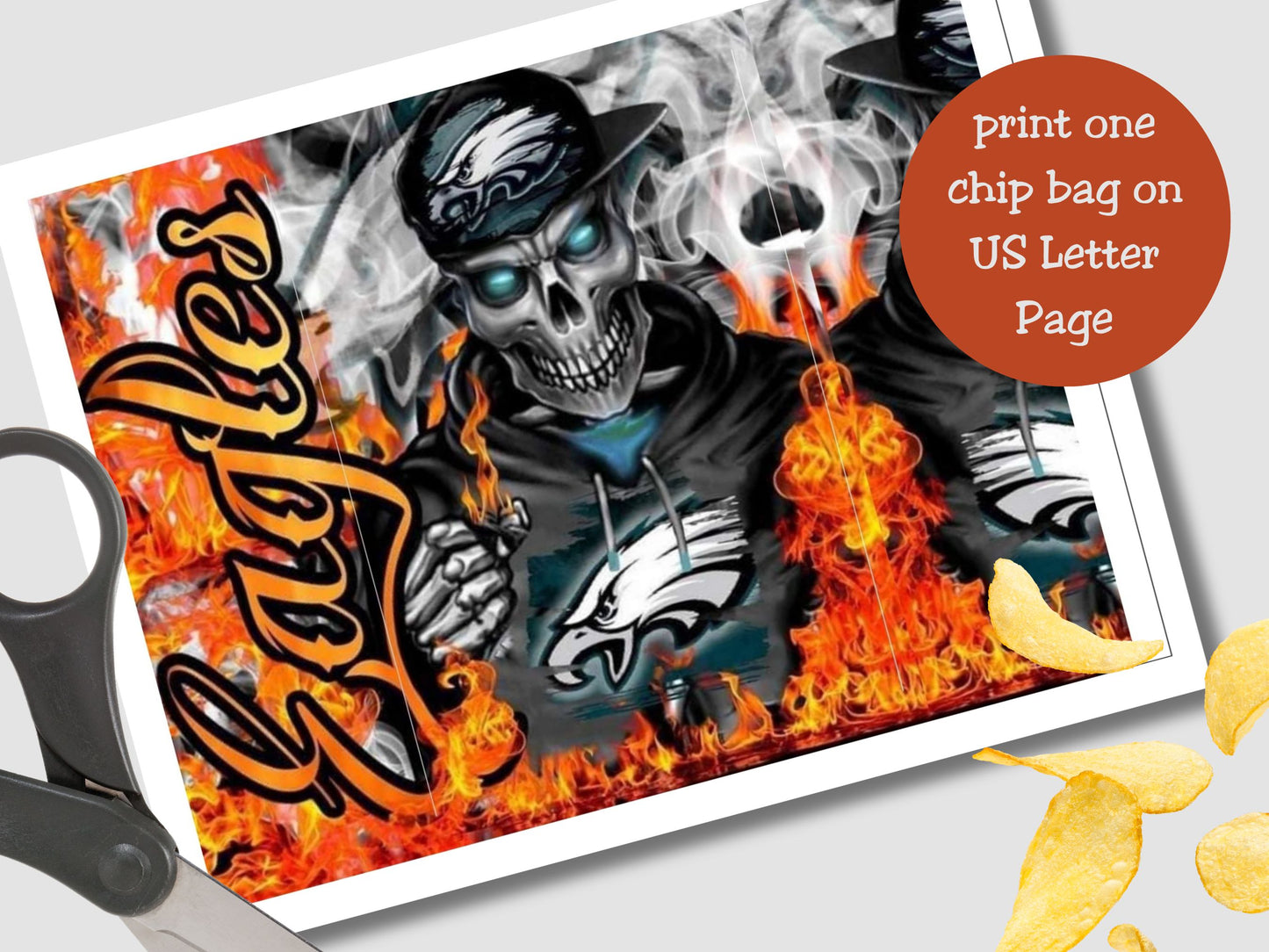 Philadelphia Eagles Fire Skeleton Chip Bag Printable