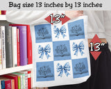 Book line art flower tote with blue toile coquette bow 9 grid