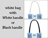 Book line art flower tote with blue toile coquette bow 9 grid