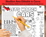 Vehicle Color Activity Placemat Canva Template