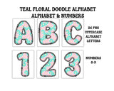 Floral Doodle Alphabet Clip Art for Parties, Nursery Decor, Easter
