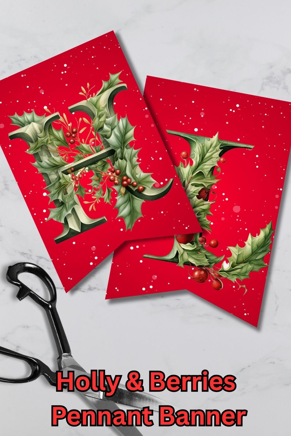 Holly & Berry Christmas Pennant Banner Printable (A–Z Letters)