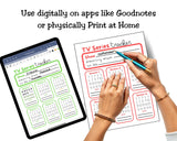 TV Tracker Planner Page for Digital Planner or Physical Print