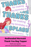 Custom Mermaid Thank You Personalizable Bag Topper Tag Canva Template Printable