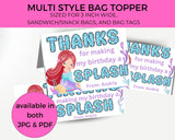 Custom Mermaid Thank You Personalizable Bag Topper Tag Canva Template Printable