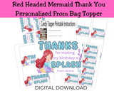 Custom Mermaid Thank You Personalizable Bag Topper Tag Canva Template Printable