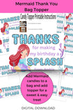 Custom Mermaid Thank You Personalizable Bag Topper Tag Canva Template Printable