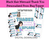 Custom Mermaid Thank You Personalizable Bag Topper Tag Canva Template Printable
