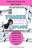 Custom Mermaid Thank You Personalizable Bag Topper Tag Canva Template Printable