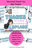 Custom Mermaid Thank You Personalizable Bag Topper Tag Canva Template Printable