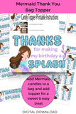 Custom Mermaid Thank You Personalizable Bag Topper Tag Canva Template Printable