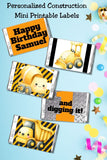 Cute Construction Personalized Mini Candy Bar Wrapper Printable Labels
