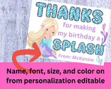 Custom Mermaid Thank You Personalizable Bag Topper Tag Canva Template Printable